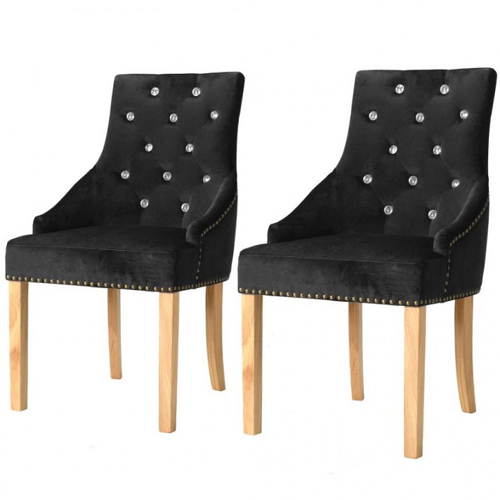 Conjunto de cadeiras de veludo com pernas de carvalho preto Vida XL