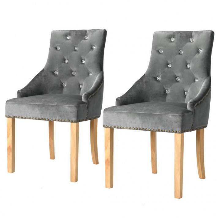 Set di sedie di velluto con gambe di rovere argento Vida XL