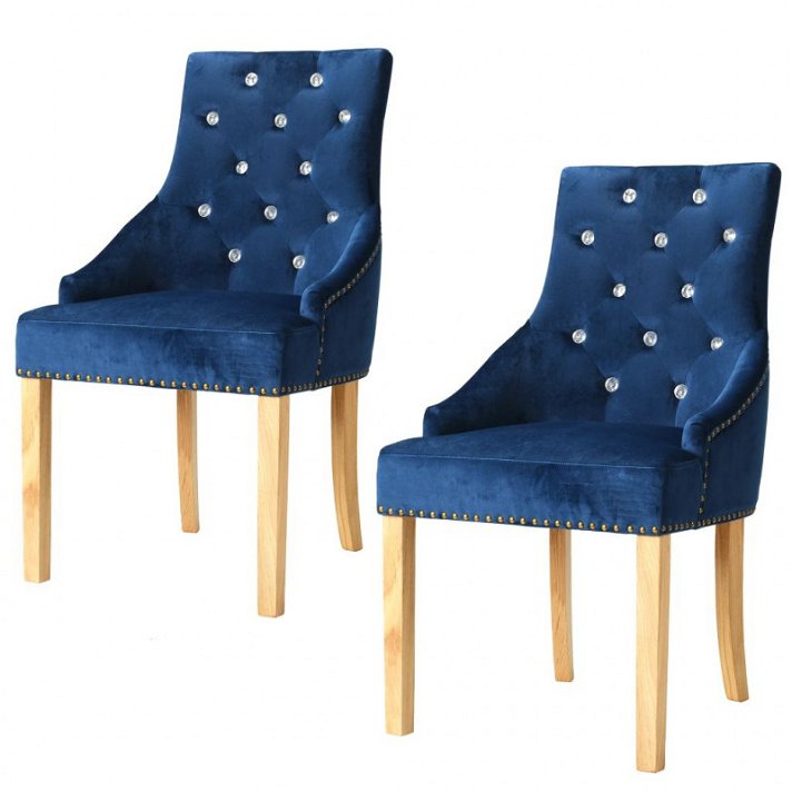 Pack de sillas de terciopelo con patas de roble azul Vida XL
