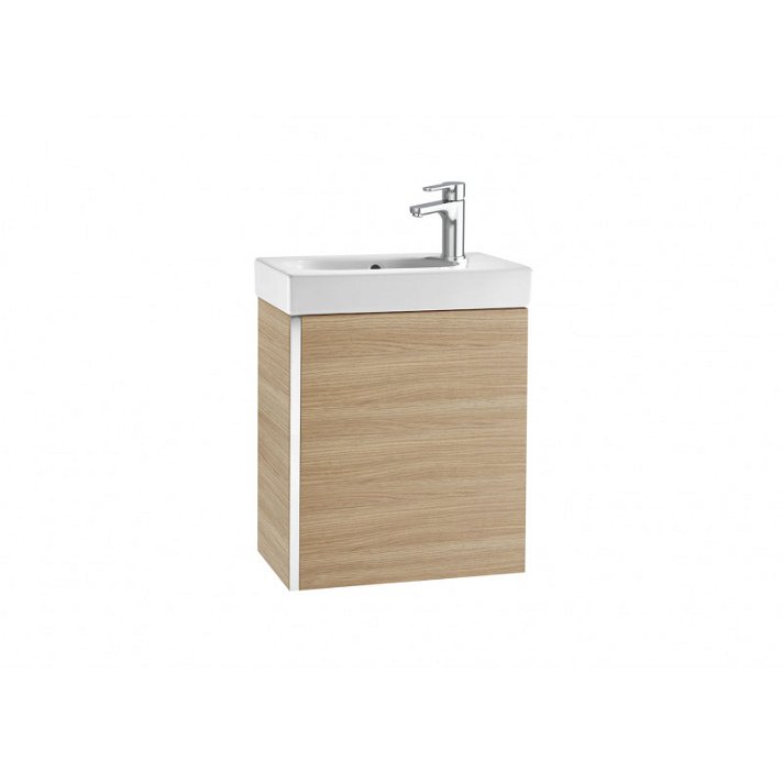 Mueble de baño con lavabo suspendido de 45 cm de ancho en color Roble Texturizado Unik Mini Roca