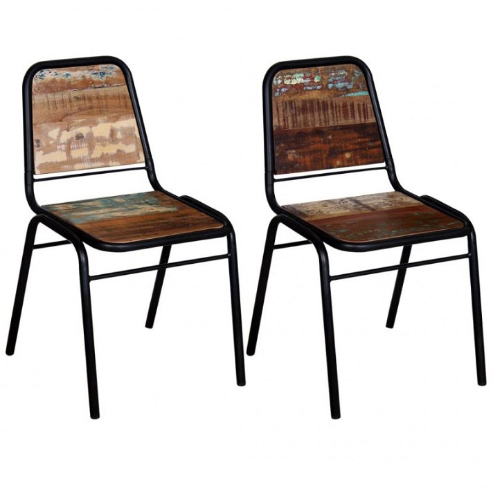 Conjunto de cadeiras de estilo industrial fabricadas em madeira reciclada multicolorida VidaXL