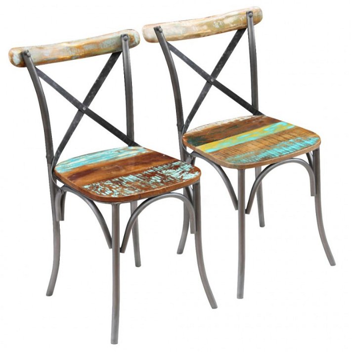 Conjunto de 2 cadeiras rústicas fabricadas com madeira reciclada e acabamento multicolorido VidaXL