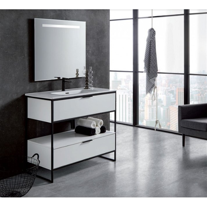 Pack mueble de baño de 100 cm con dos cajones y lavabo integrado Estructura Sanchis