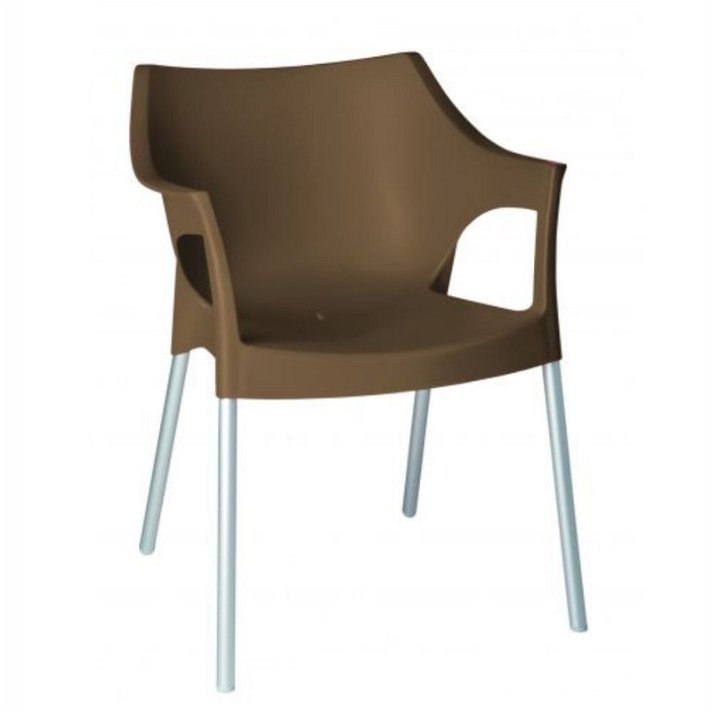 Conjunto de cadeiras com braços de 60 cm de polipropileno e alumínio com acabamento de cor chocolate Pole Garbar