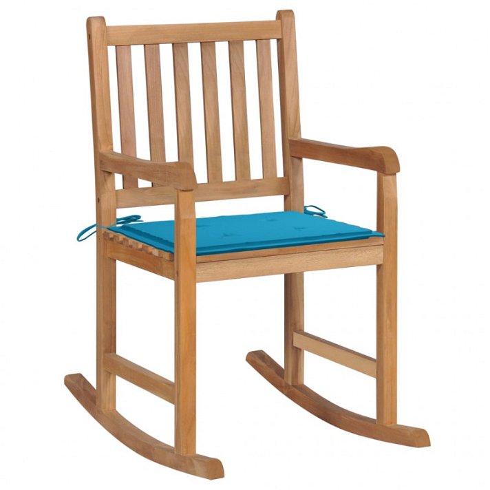 Cadeira de baloiço fabricada em madeira de teca com almofada e acabamento de cor azul VidaXL