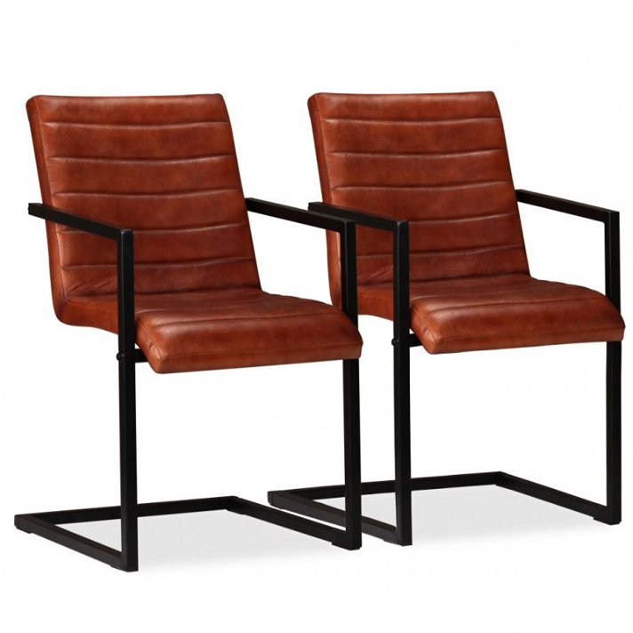 Set di sedie retro di pelle con braccioli marrone Vida XL