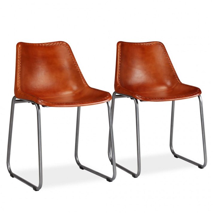 Conjunto de cadeiras de couro com pernas de aço castanho Vida XL