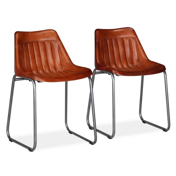 Conjunto de cadeiras rétro de couro com pernas de aço castanho Vida XL
