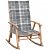 Cadeira de baloiço de bambu e almofada estampada em quadros cinzentos Vida XL