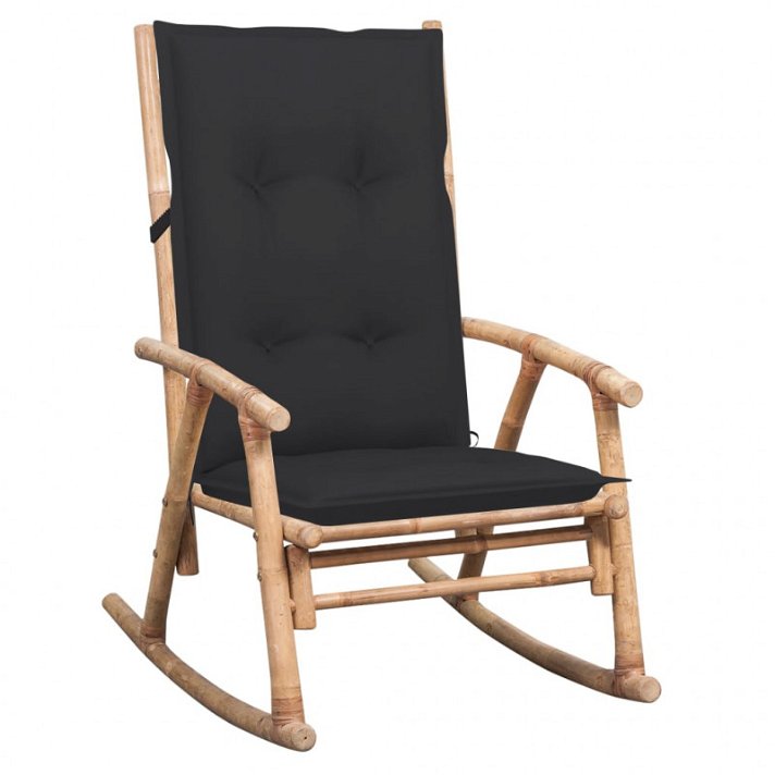 Cadeira de baloiço de bambu com almofada grossa cor cinzento antracite Vida XL