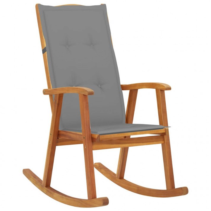 Cadeira de baloiço de acácia com almofada cinzenta Vida XL