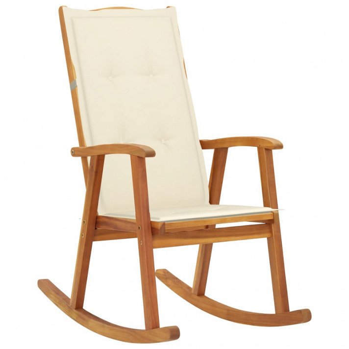 Cadeira de baloiço de acácia com almofada cor creme Vida XL