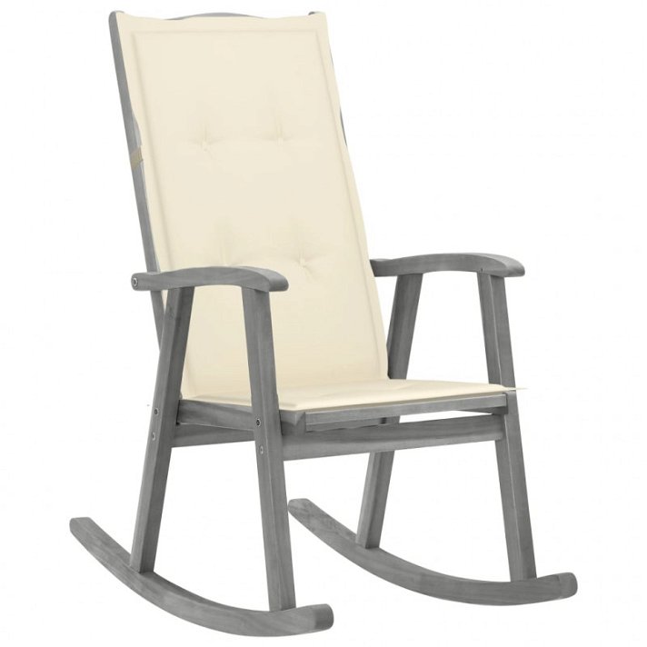 Cadeira de baloiço cinzenta de acácia com almofada cor creme Vida XL
