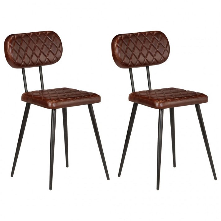 Conjunto de cadeiras de estilo retro fabricados com aço e couro de cabra de cor castanho VidaXL
