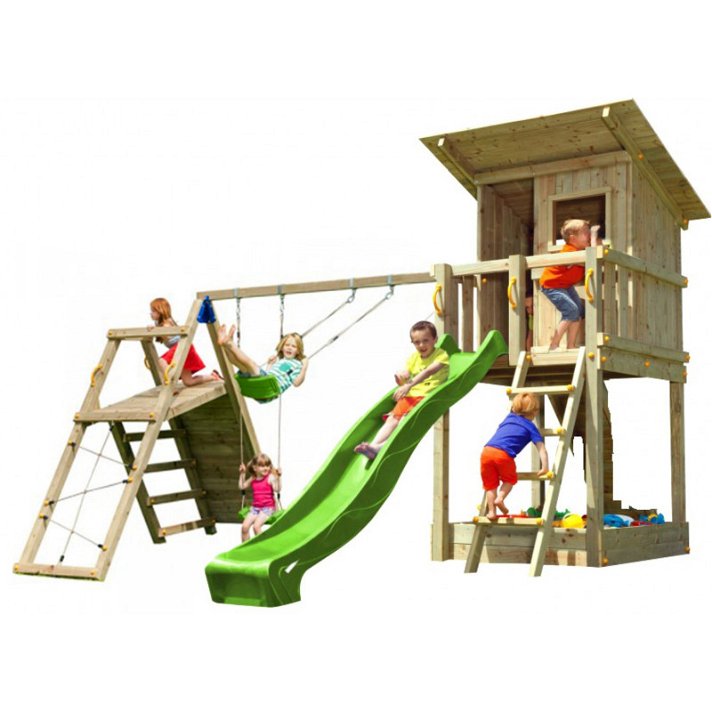 Parque infantil fabricado en madera con tamaño a elección Beach Hut con challenger Masgames