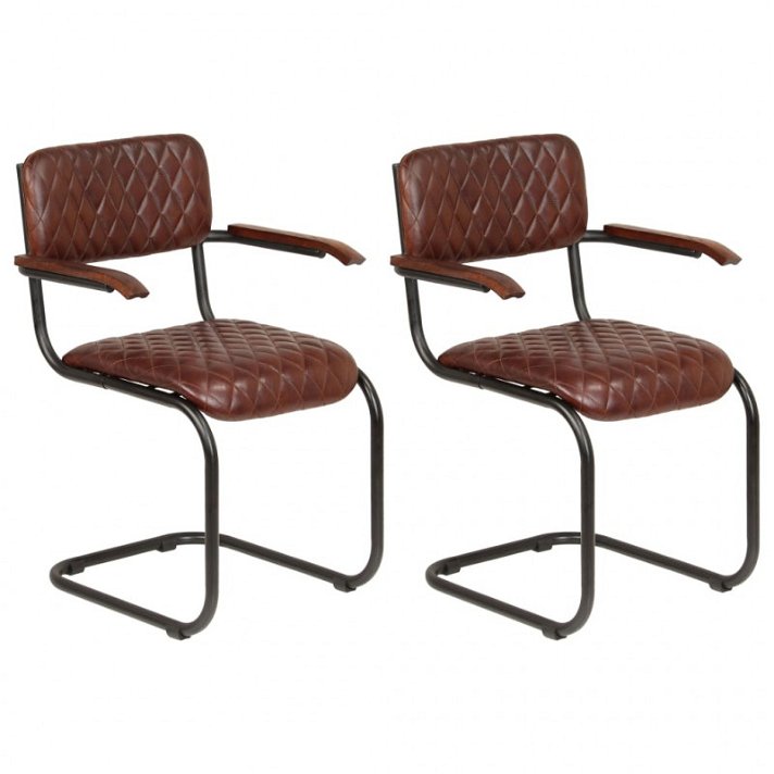 Set di 2 sedie con braccioli in acciaio con rivestimento in pelle di capra marrone Vida XL