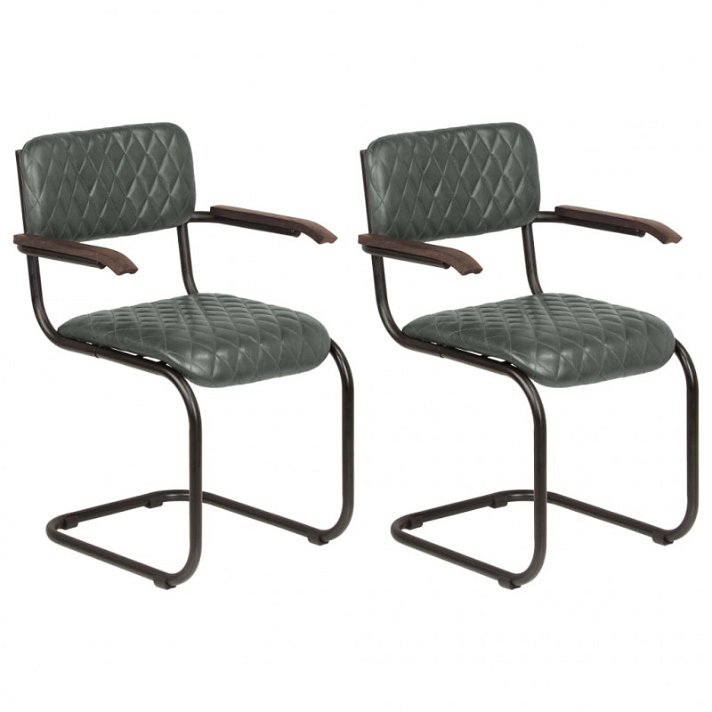 Conjunto de cadeiras de couro e aço cinzentas com apoio para braços Vida XL