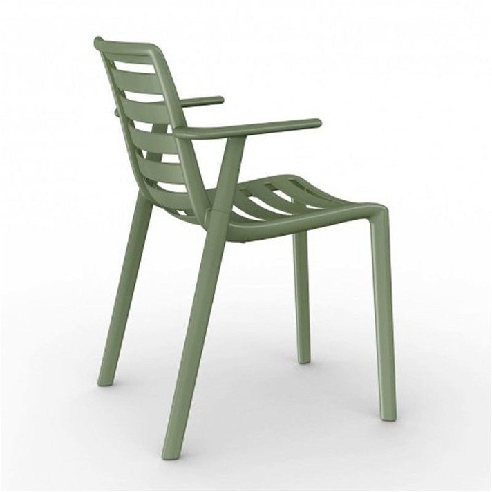Set de cuatro sillas con reposabrazos fabricadas con polipropileno de color gris verdoso Slatkat Resol