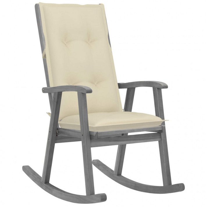 Cadeira de baloiço cinzenta de acácia com almofada grossa cor creme Vida XL