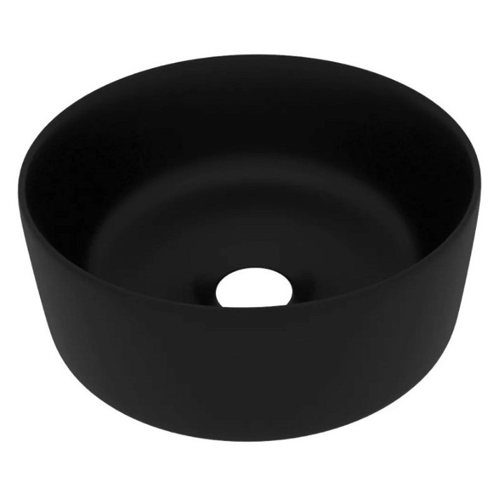 Lavabo con forma circular fabricado en cerámica con acabado mate de color negro Vida XL