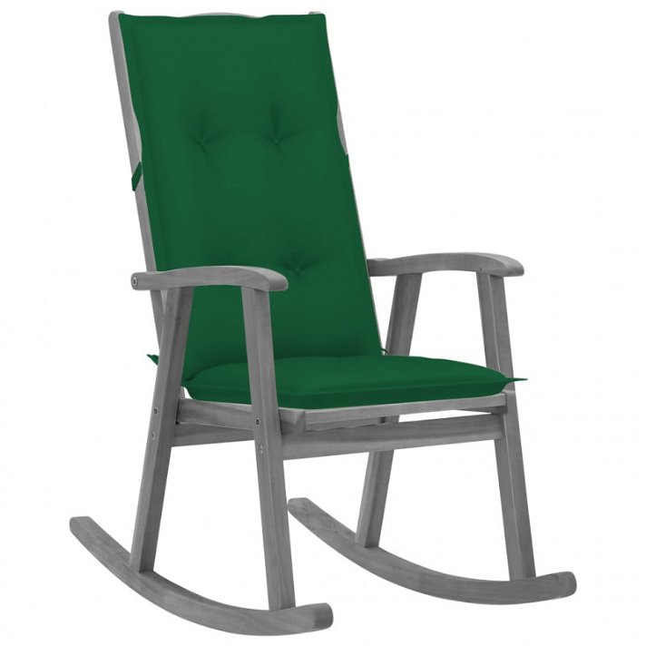 Cadeira de baloiço cinzenta de acácia com almofada grossa cor verde Vida XL