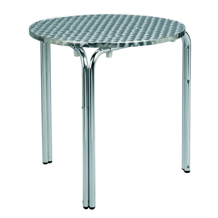 Mesa redonda con tablero repulsado fabricada en aluminio de 60 o 70 cm en color gris Ola Resol