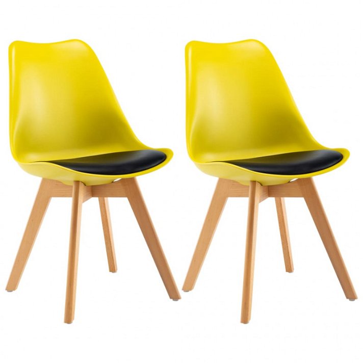 Conjunto de cadeiras nórdicas de couro amarelo e preto Vida XL