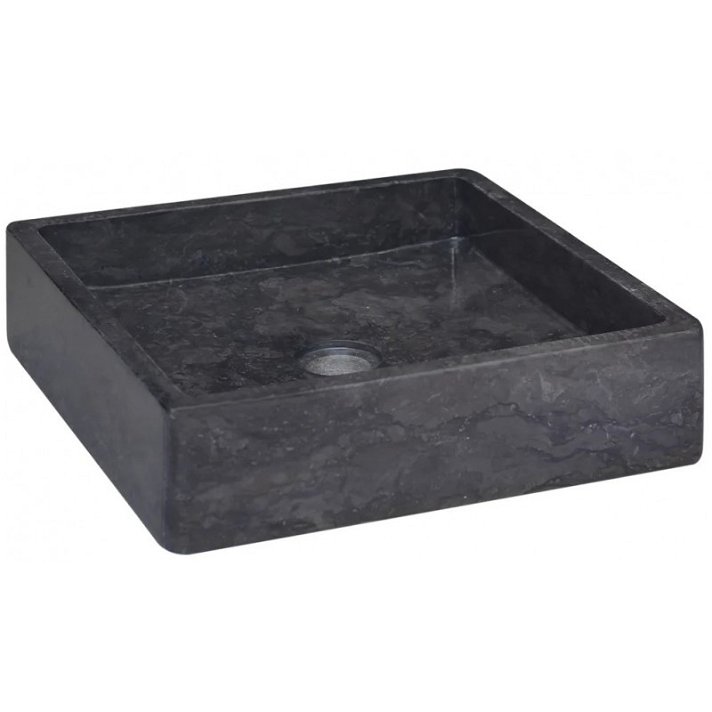 Lavabo cuadrado de mármol natural con diseño moderno en color negro de 40 cm Vida XL