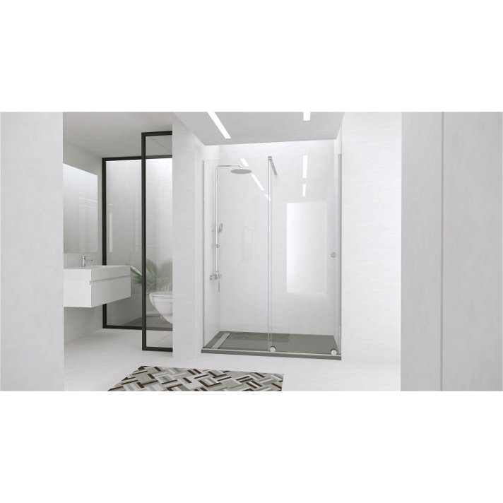 Painel frontal de duche com uma porta de correr e um painel fixo em vidro temperado Bron Aquore