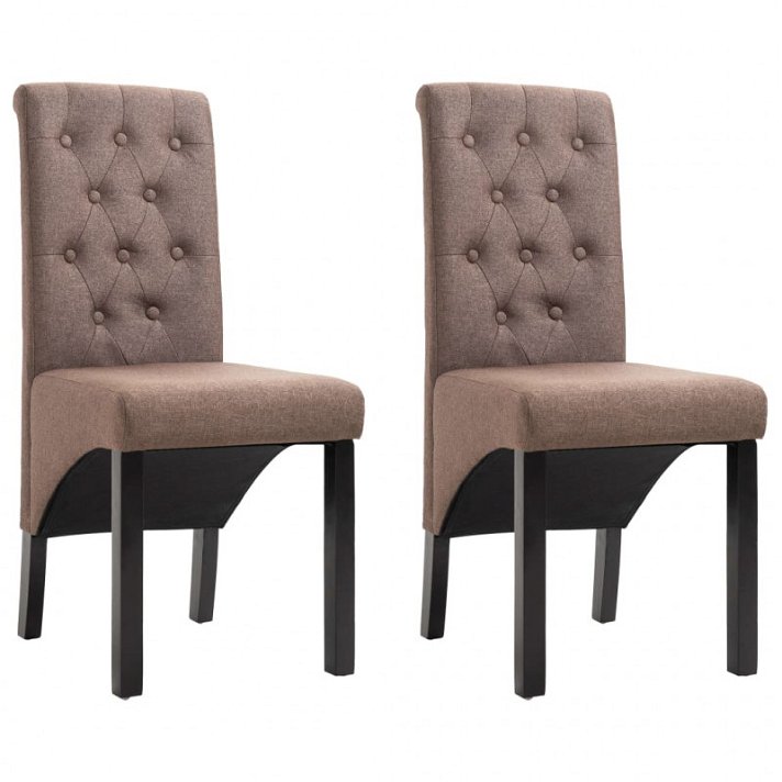 Pack de sillas de madera maciza de caucho con tapizado de tela con diseño capitoné en color marrón Vida XL