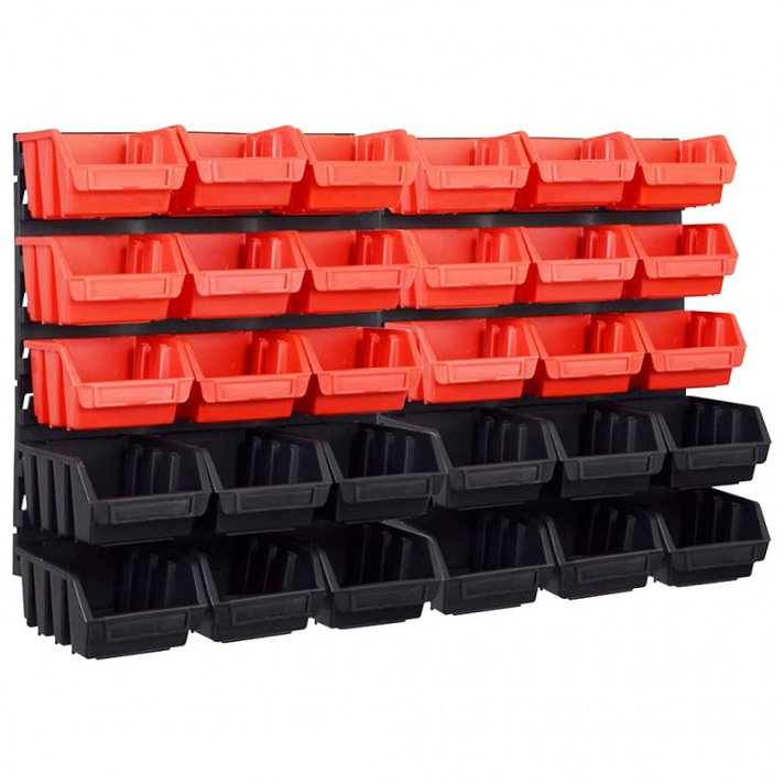 Pack de paneles de pared y cajas de almacenaje rojo y negro Vida XL