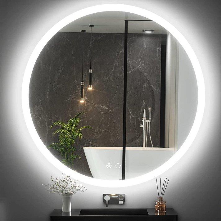 Espejo de baño redondo con LED y antivaho 70CM Saturno TCOEX