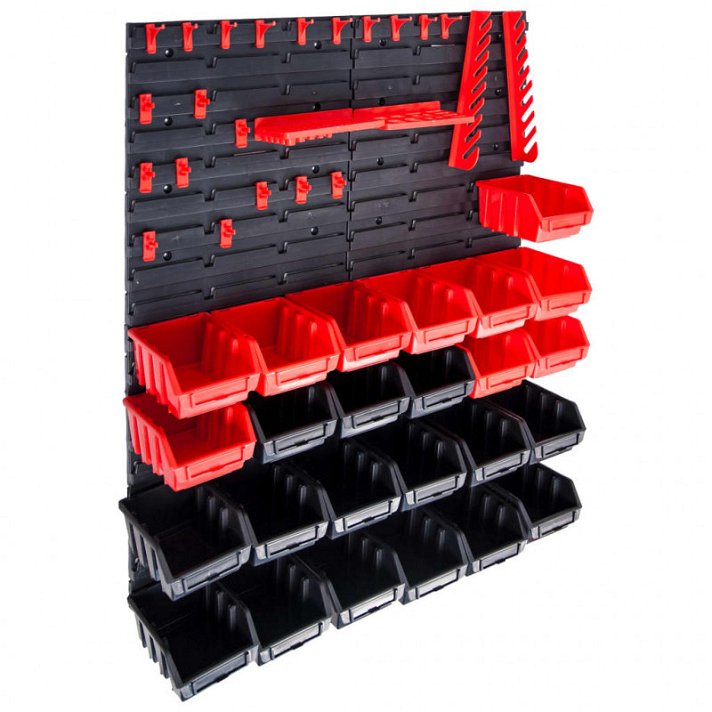 Set di pannelli da parete scatole di stoccaggio e accessori nero e rosso Vida XL