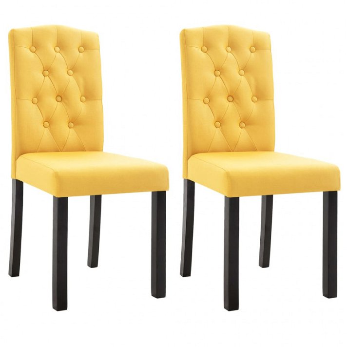 Pack de sillas de madera de caucho con tapizado de tela en color amarillo Vida XL