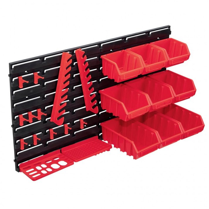 Pacote de painéis de parede pretos vermelhos, caixas de armazenamento e acessórios Vida XL