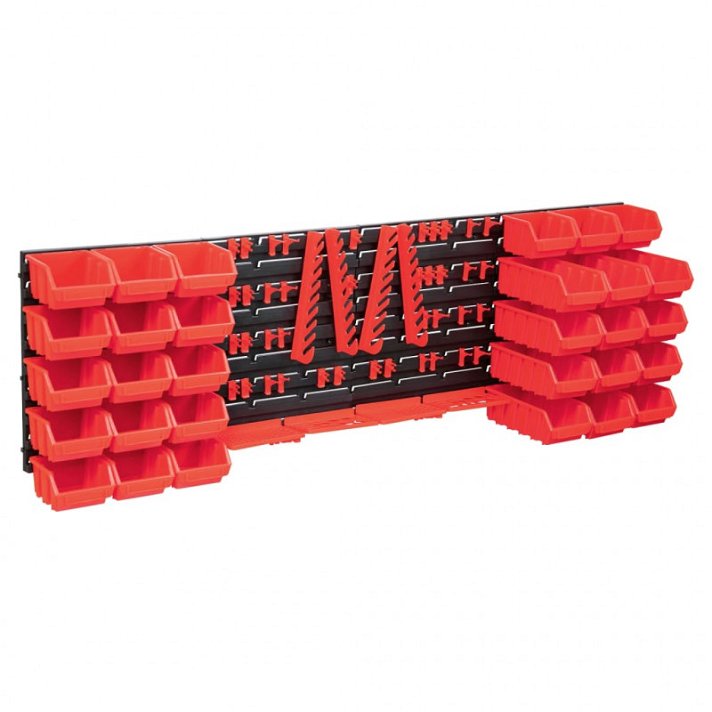 Set di pannelli da parete scatole di stoccaggio e accessori rosso e nero Vida XL