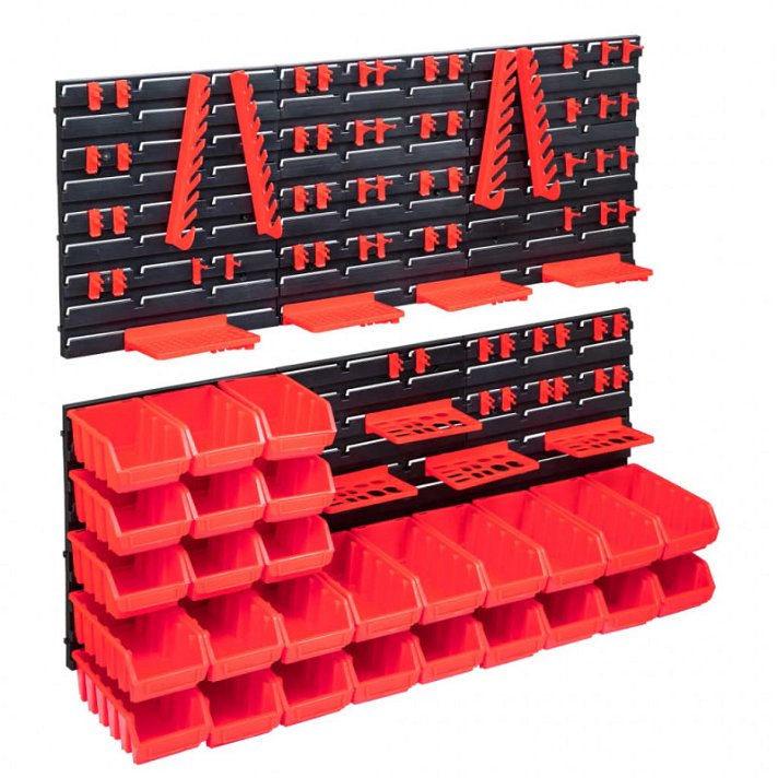Set di pannelli a parete scatole di stoccaggio e accessori rossi nero Vida XL