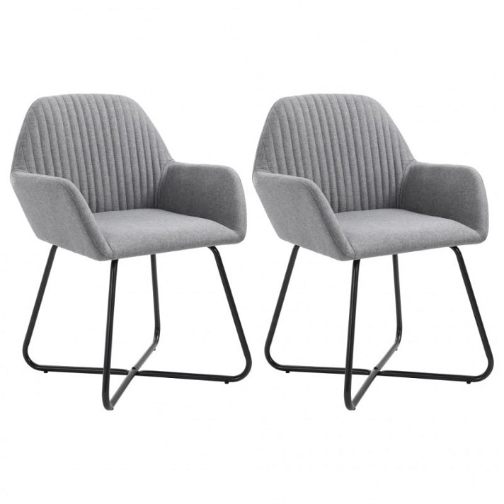 Set di 2 sedie in stile moderno con braccioli in acciaio e tessuto grigio chiaro Vida XL