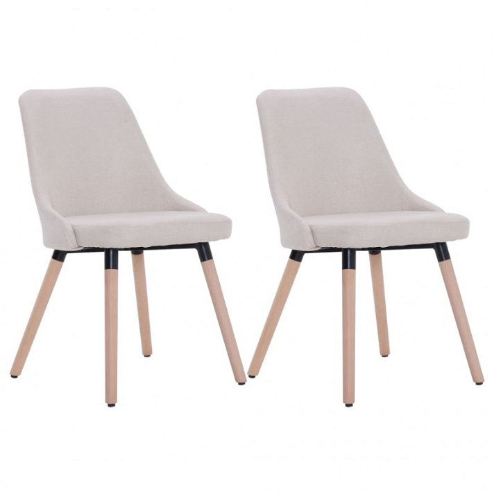 Set di 2 sedie con gambe realizzato in legno e rivestimento in tessuto color crema VidaXL