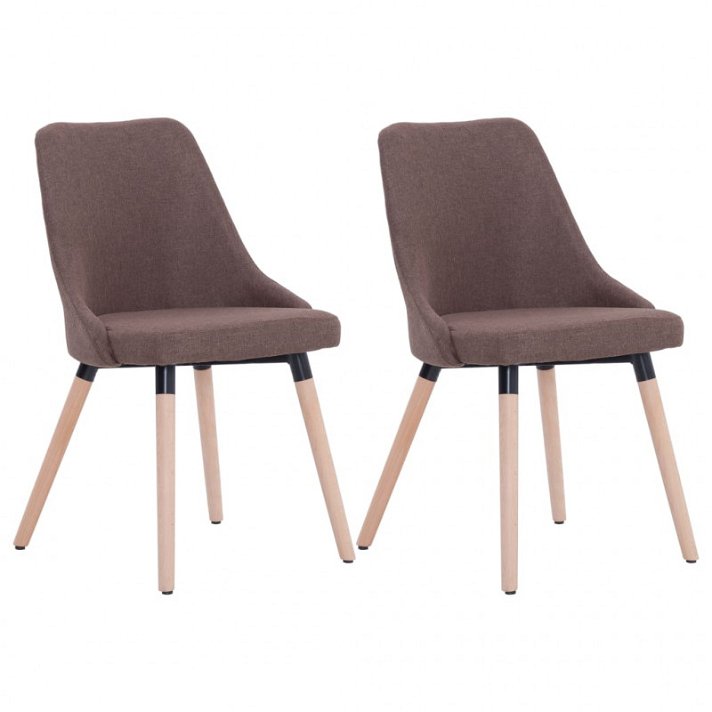 Set di 2 sedie con gambe realizzato in legno e rivestimento in tessuto marrone VidaXL