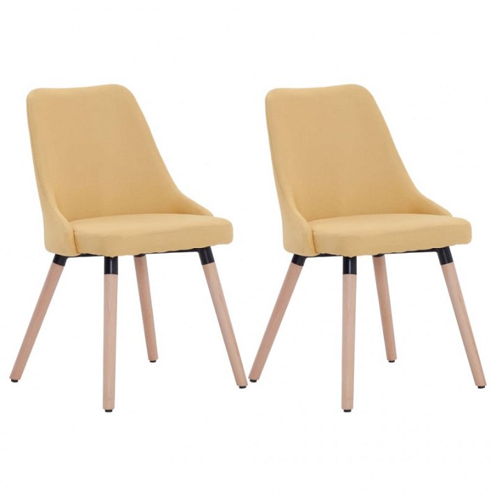 Set di sedie di tessuto con gambe di legno giallo Vida XL