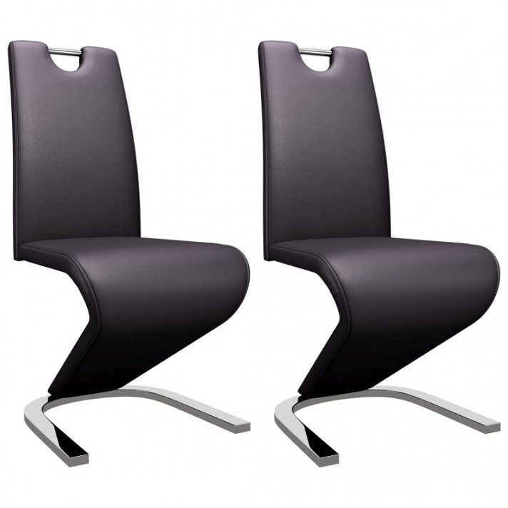 Conjunto de cadeiras ziguezague de couro sintético e metal cromado castanho Vida XL