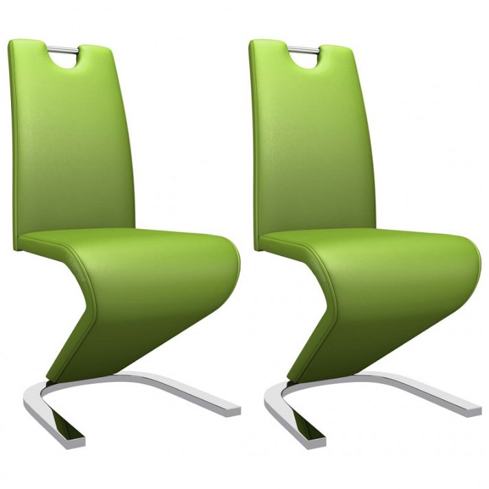 Conjunto de cadeiras ziguezague couro sintético e metal cromado verde Vida XL