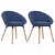 Conjunto de cadeiras de tecido acolchoado com pernas de faia azul Vida XL