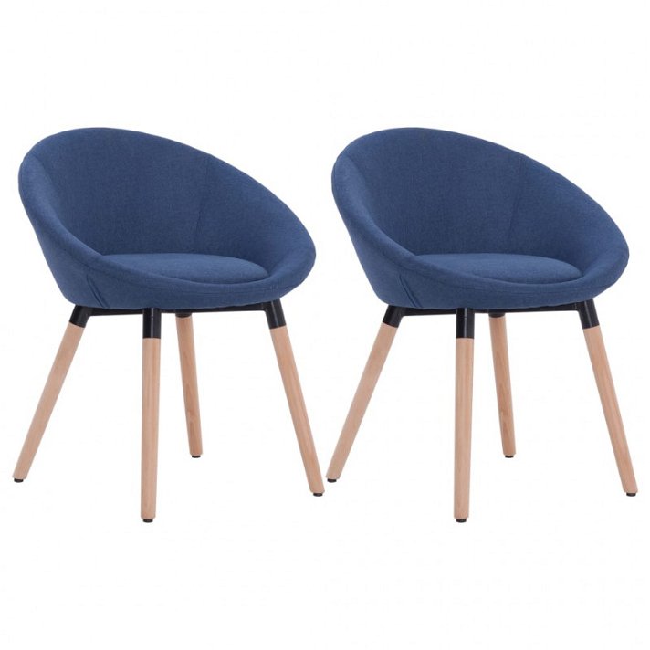 Conjunto de cadeiras de tecido acolchoado com pernas de faia azul Vida XL