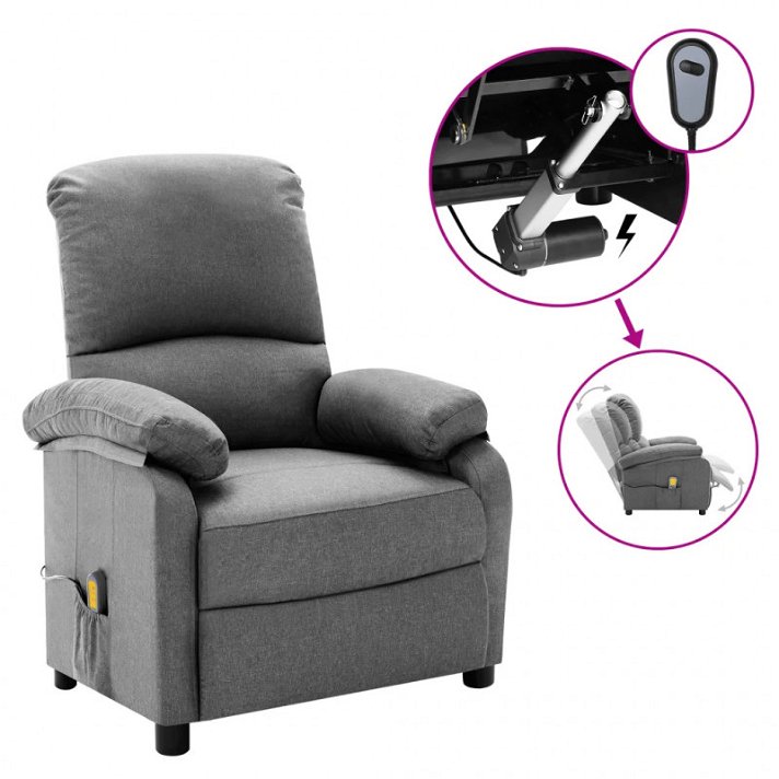 Poltrona reclinabile con massaggio elettrico in tessuto grigio VidaXL