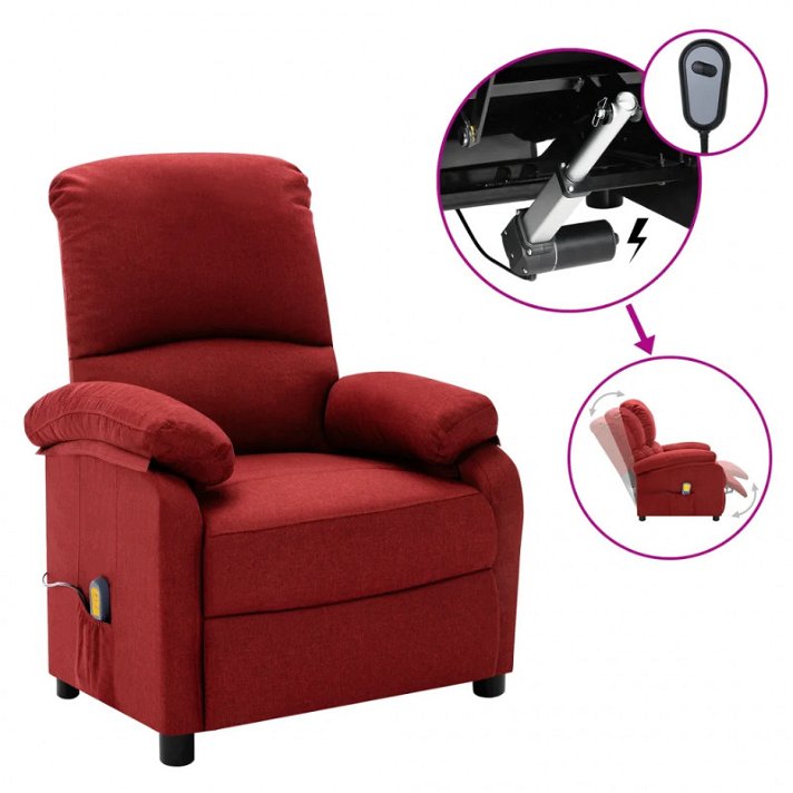 Sillón reclinable con masaje eléctrico de tela rojo tinto VidaXL