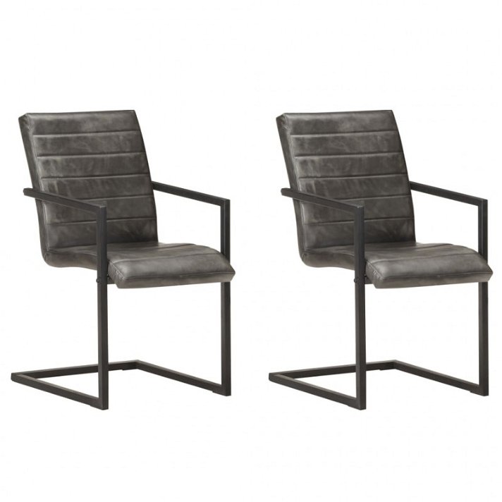 Conjunto de cadeiras suspensa de couro autêntico cinzento Vida XL