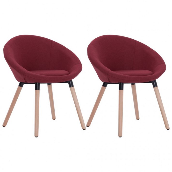 Conjunto de cadeiras de tecido acolchoado com pernas de faia bordeaux Vida XL