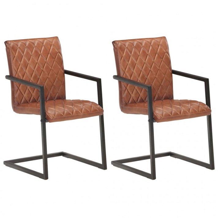 Set di sedie a sbalzo di vera pelle marrone stile retro VidaXL